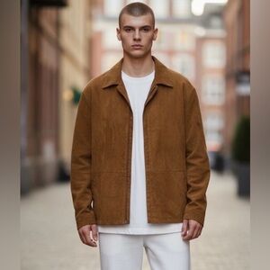 Pronto Uomo Mens Medium Brown Suede‎ Look  Zip Up Collared Jacket